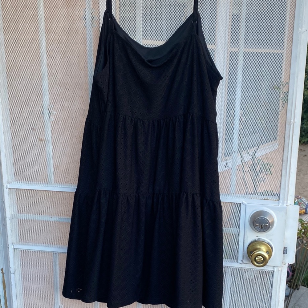 SHEIN Black Eyelet Tiered Mini Slip Dress
